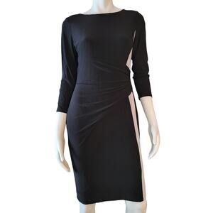 Lauren Ralph Lauren Black White Ruched Side Faux Wrap Midi Sheath Dress Size 8